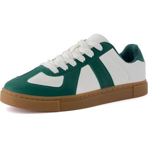 CUSHIONAIRE Bailey Womens Retro Sneaker -Classic Everyday Sneakers for Women with Sleek Rounded Toe and Memory Foam(White/Green)