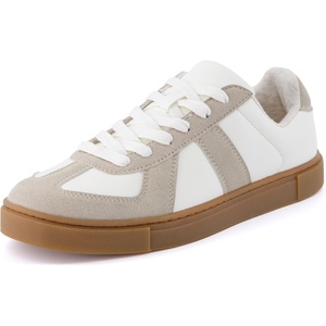 CUSHIONAIRE Bailey Womens Retro Sneaker -Classic Everyday Sneakers for Women with Sleek Rounded Toe and Memory Foam(White/Grey)