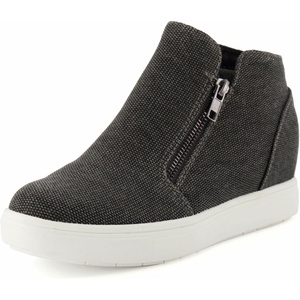 CUSHIONAIRE Hart Womens Casual Shoes with Dual Zippers- Lightweight Hidden Wedge Fashion Sneakers for Women(Black Canvas)