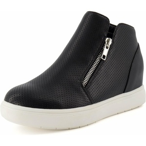 CUSHIONAIRE Hart Womens Casual Shoes with Dual Zippers- Lightweight Hidden Wedge Fashion Sneakers for Women(Black Pu)