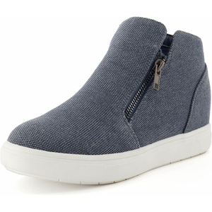 CUSHIONAIRE Hart Womens Casual Shoes with Dual Zippers- Lightweight Hidden Wedge Fashion Sneakers for Women(Blue Canvas)