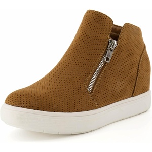 CUSHIONAIRE Hart Womens Casual Shoes with Dual Zippers- Lightweight Hidden Wedge Fashion Sneakers for Women(Cognac)