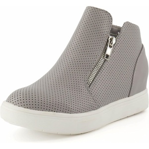 CUSHIONAIRE Hart Womens Casual Shoes with Dual Zippers- Lightweight Hidden Wedge Fashion Sneakers for Women(Grey Pu)