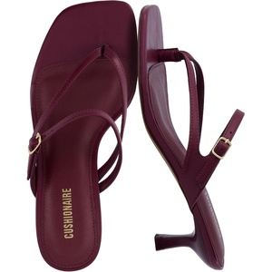 CUSHIONAIRE Madrid Kitten Heel Square Toe Women’s Sandals – Comfortable Dressy Strappy Heels Sandals for Women, Wide Widths Available(Burgundy)