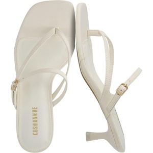 CUSHIONAIRE Madrid Kitten Heel Square Toe Women’s Sandals – Comfortable Dressy Strappy Heels Sandals for Women, Wide Widths Available(Cream)