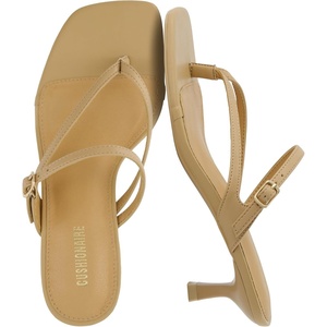 CUSHIONAIRE Madrid Kitten Heel Square Toe Women’s Sandals – Comfortable Dressy Strappy Heels Sandals for Women, Wide Widths Available(Lt. Tan)