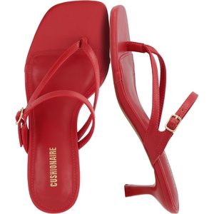 CUSHIONAIRE Madrid Kitten Heel Square Toe Women’s Sandals – Comfortable Dressy Strappy Heels Sandals for Women, Wide Widths Available(Red)