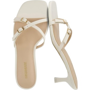 CUSHIONAIRE Milan Kitten Heels for Women, Strappy Heeled Sandals with Cushioned Footbed, Open Toe Slip On Dressy Sandal, Wide Widths Available(Cream)