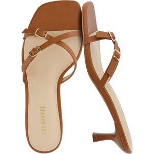 CUSHIONAIRE Milan Kitten Heels for Women, Strappy Heeled Sandals with Cushioned Footbed, Open Toe Slip On Dressy Sandal, Wide Widths Available(Whiskey)