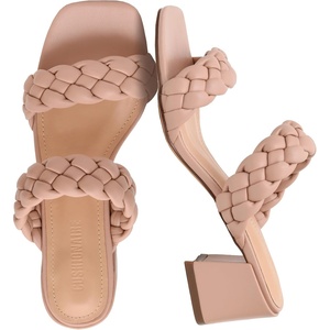 CUSHIONAIRE Onyx Braided Chunky Heels for Women with Block Heel and Memory Foam(Nude)