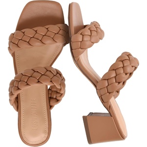 CUSHIONAIRE Onyx Braided Chunky Heels for Women with Block Heel and Memory Foam(Tan)