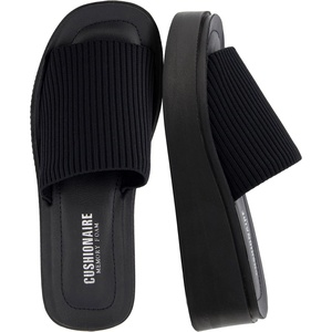 CUSHIONAIRE Pim Wedge Chunky Platform Womens Sandals with Firm Knit Upper & Memory Foam Summer Sandals for Women(Black Weave)
