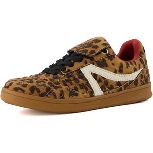 CUSHIONAIRE Women’s Astro Retro Sneaker, Lace-Up Design +Memory Foam, Wide Widths Available(Leopard Microsuede)