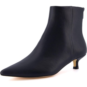 CUSHIONAIRE Women’s Barbi Pointed Toe Kitten Heel Bootie – Soft Vegan Leather, Memory Foam, Wide Widths, and Back Zipper(Black)