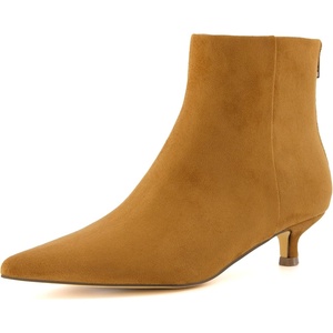 CUSHIONAIRE Women’s Barbi Pointed Toe Kitten Heel Bootie – Soft Vegan Leather, Memory Foam, Wide Widths, and Back Zipper(Chestnut Microsuede)