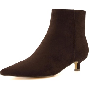 CUSHIONAIRE Women’s Barbi Pointed Toe Kitten Heel Bootie – Soft Vegan Leather, Memory Foam, Wide Widths, and Back Zipper(Chocolate Microsuede)