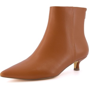 CUSHIONAIRE Women’s Barbi Pointed Toe Kitten Heel Bootie – Soft Vegan Leather, Memory Foam, Wide Widths, and Back Zipper(Cognac)