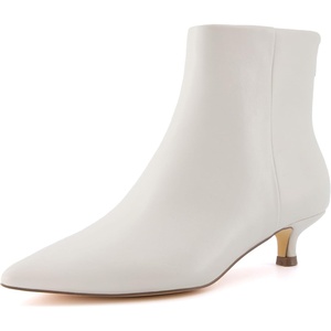 CUSHIONAIRE Women’s Barbi Pointed Toe Kitten Heel Bootie – Soft Vegan Leather, Memory Foam, Wide Widths, and Back Zipper(Cream)
