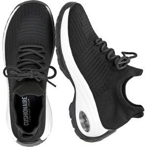 CUSHIONAIRE Women’s Blaze Stretch Knit Slip on lace Sneaker +Memory Foam & LiteSole Technology(Black/White)
