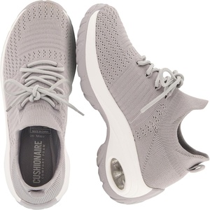 CUSHIONAIRE Women’s Blaze Stretch Knit Slip on lace Sneaker +Memory Foam & LiteSole Technology(Grey/White)