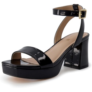 CUSHIONAIRE Women’s Cherry platform dress sandal +Memory Foam and Wide Widths Available(Black Patent)