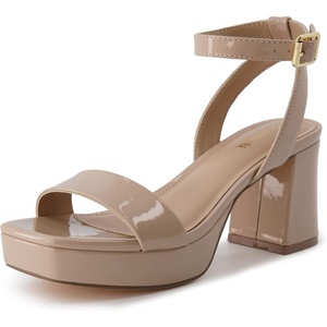 CUSHIONAIRE Women’s Cherry platform dress sandal +Memory Foam and Wide Widths Available(Nude Patent)