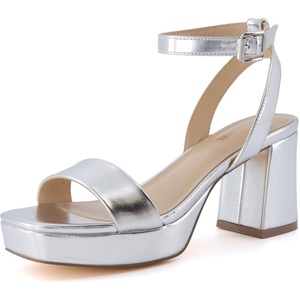 CUSHIONAIRE Women’s Cherry platform dress sandal +Memory Foam and Wide Widths Available(Silver)