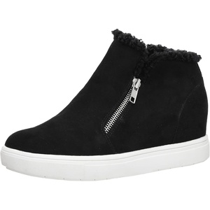 CUSHIONAIRE Women’s Heaven Hidden Wedge Faux Shearling Sneaker +Memory Foam(Black)