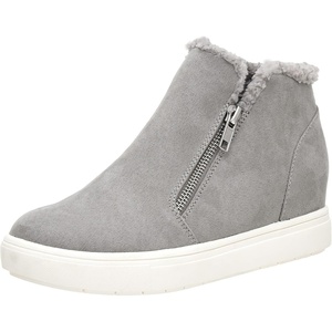 CUSHIONAIRE Women’s Heaven Hidden Wedge Faux Shearling Sneaker +Memory Foam(Grey)