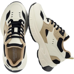 CUSHIONAIRE Women’s Strike Chunky Sneaker +Memory Foam, Wide Widths Available(Beige/Black)