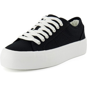 CUSHIONAIRE Women’s Tag Low top Canvas Sneaker +Memory Foam(Black Canvas)