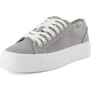 CUSHIONAIRE Women’s Tag Low top Canvas Sneaker +Memory Foam(Grey Canvas)