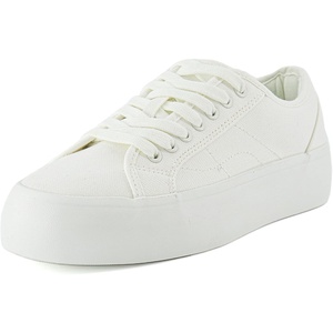 CUSHIONAIRE Women’s Tag Low top Canvas Sneaker +Memory Foam(White Canvas)