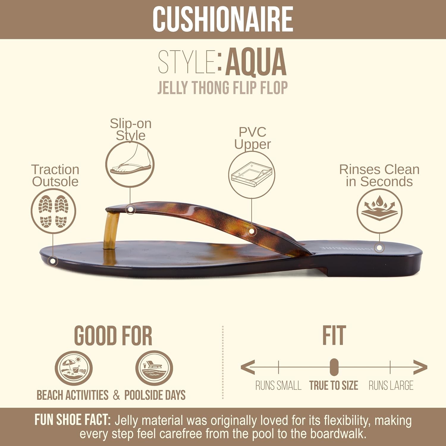 image:imageCUSHIONAIRE Aqua Jelly Flip Flops for WomenTortoise