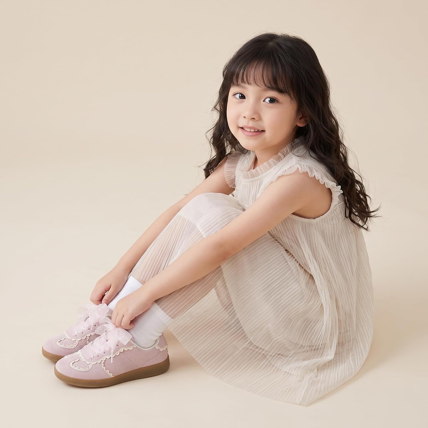 image:imageCUSHIONAIRE Belinda Lace Detail Casual Sneakers for Girls Ribbon LaceUp Girls Shoes with Soft Cushion SupportPink