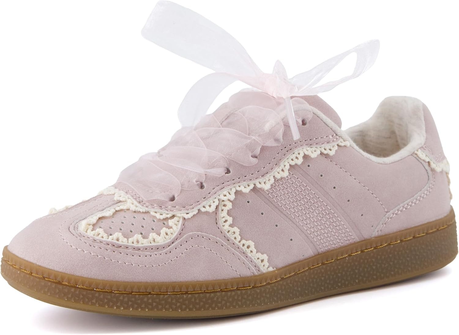 image:imageCUSHIONAIRE Belinda Lace Detail Casual Sneakers for Girls Ribbon LaceUp Girls Shoes with Soft Cushion SupportPink