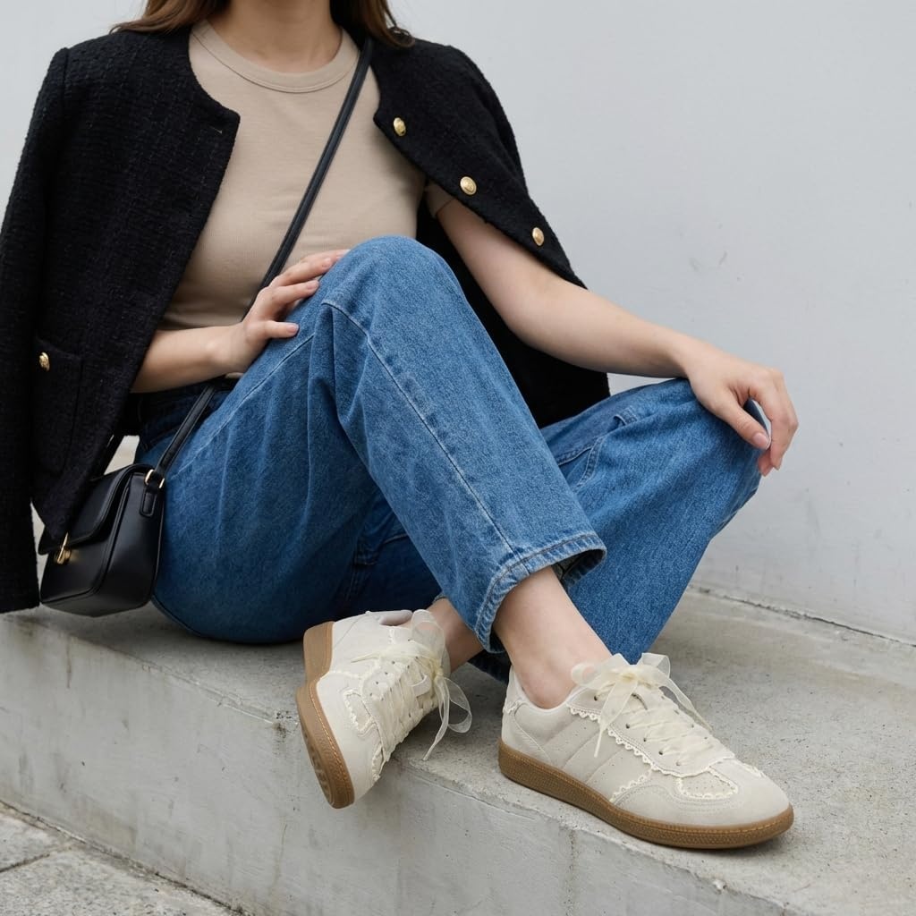 image:imageCUSHIONAIRE Belinda Womens Lace Detail Casual Sneakers Elegant Ribbon LaceUp Shoes with Memory FoamIvory Vegan Suede