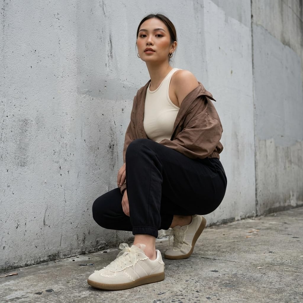 image:imageCUSHIONAIRE Belinda Womens Lace Detail Casual Sneakers Elegant Ribbon LaceUp Shoes with Memory FoamIvory Vegan Suede