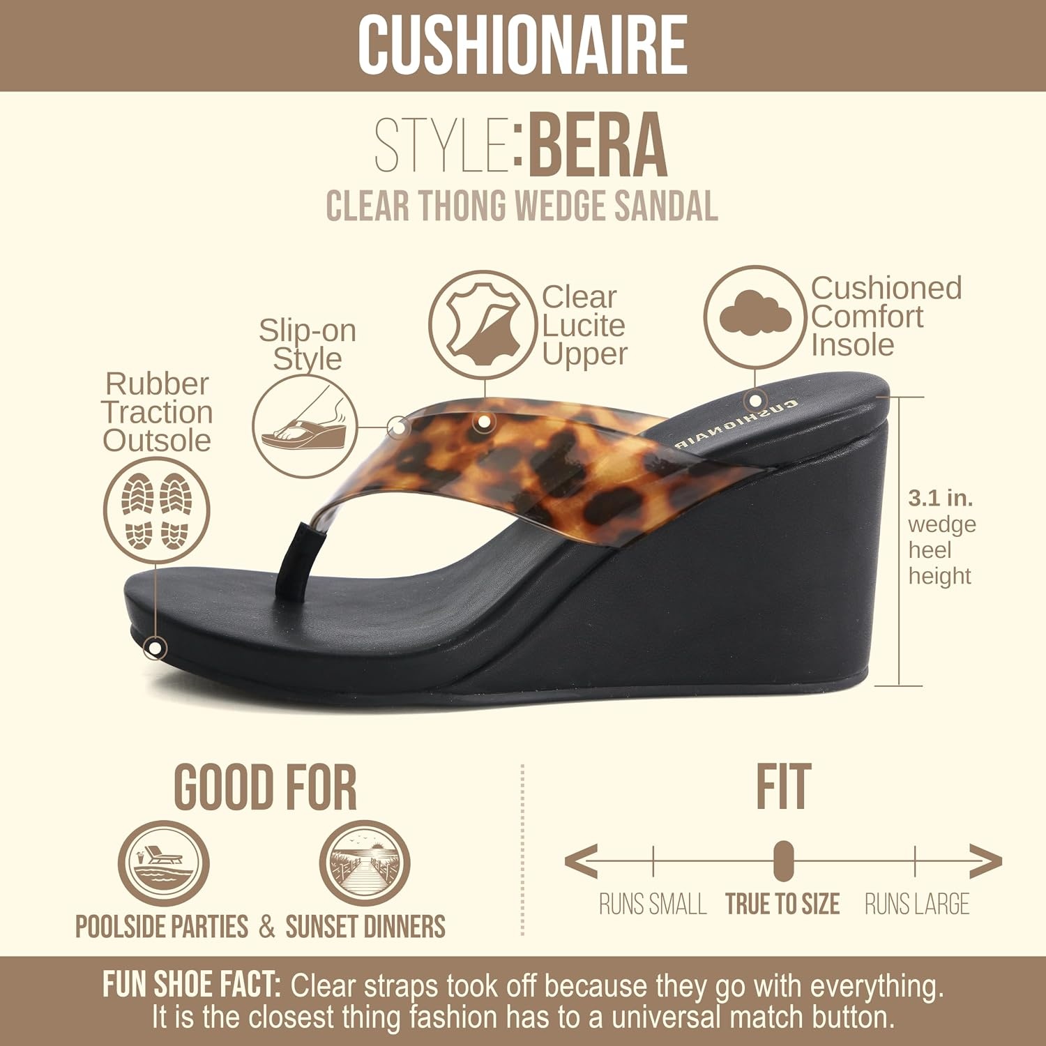image:imageCUSHIONAIRE Bera Platform Thong Womens Sandals Stylish Wedge Flip Flops for Women with Contoured Comfort FootbedTortoise