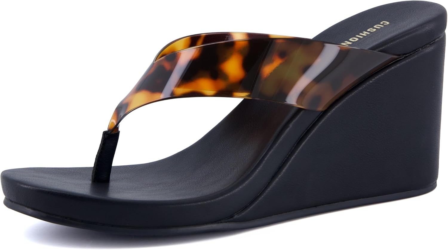 image:imageCUSHIONAIRE Bera Platform Thong Womens Sandals Stylish Wedge Flip Flops for Women with Contoured Comfort FootbedTortoise