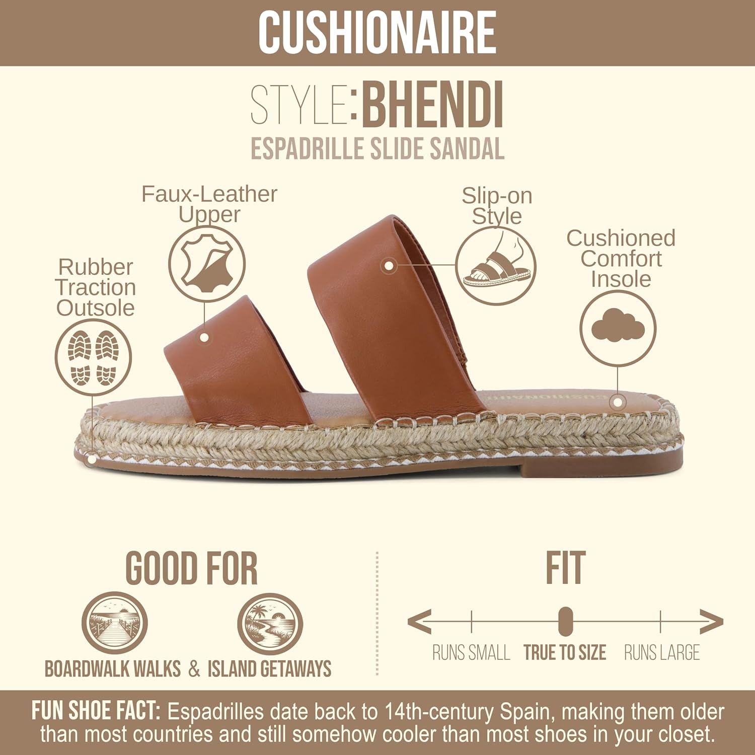 image:imageCUSHIONAIRE Bhendi Espadrilles Slide Sandals for Women with Cushion FootbedCognac
