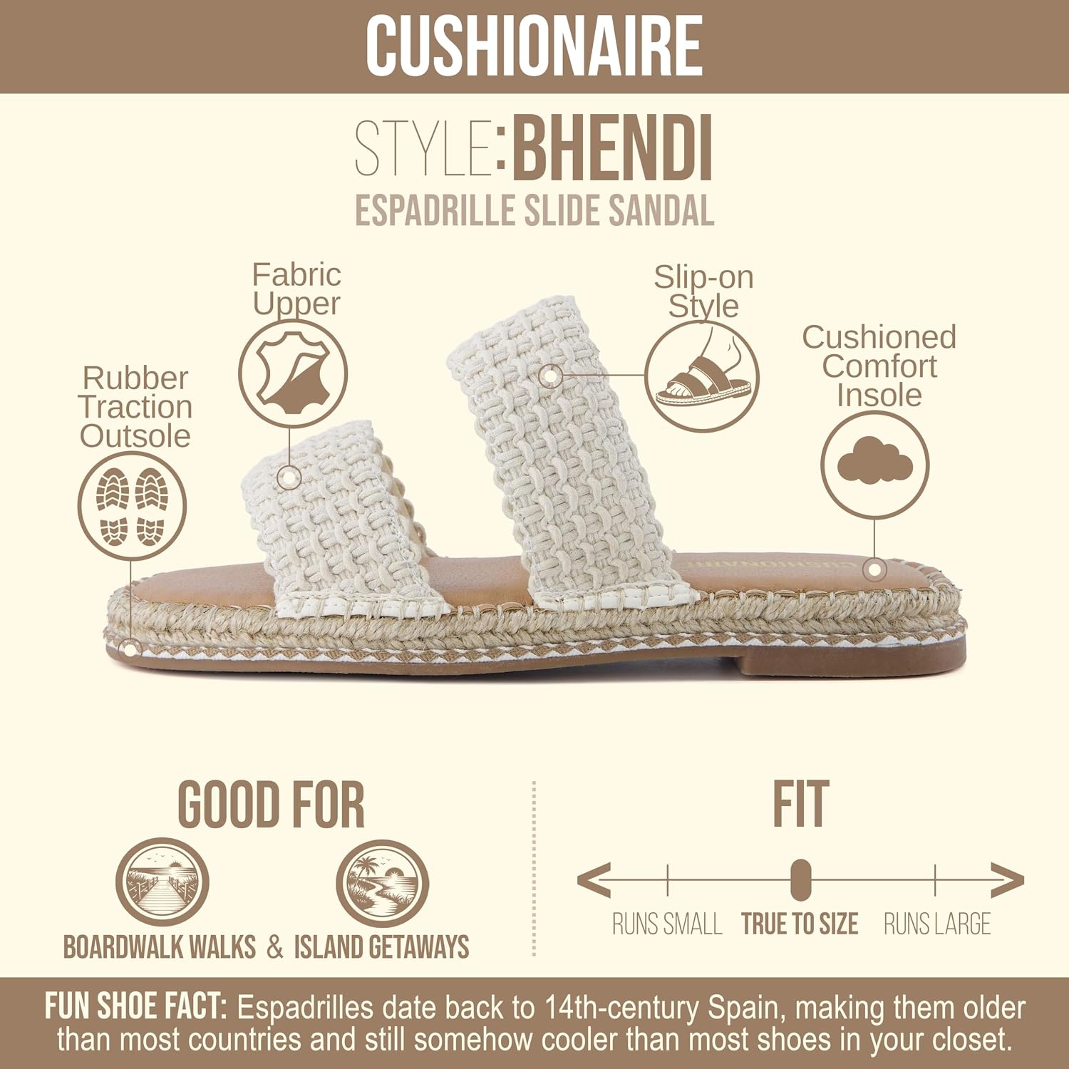image:imageCUSHIONAIRE Bhendi Espadrilles Slide Sandals for Women with Cushion FootbedCream