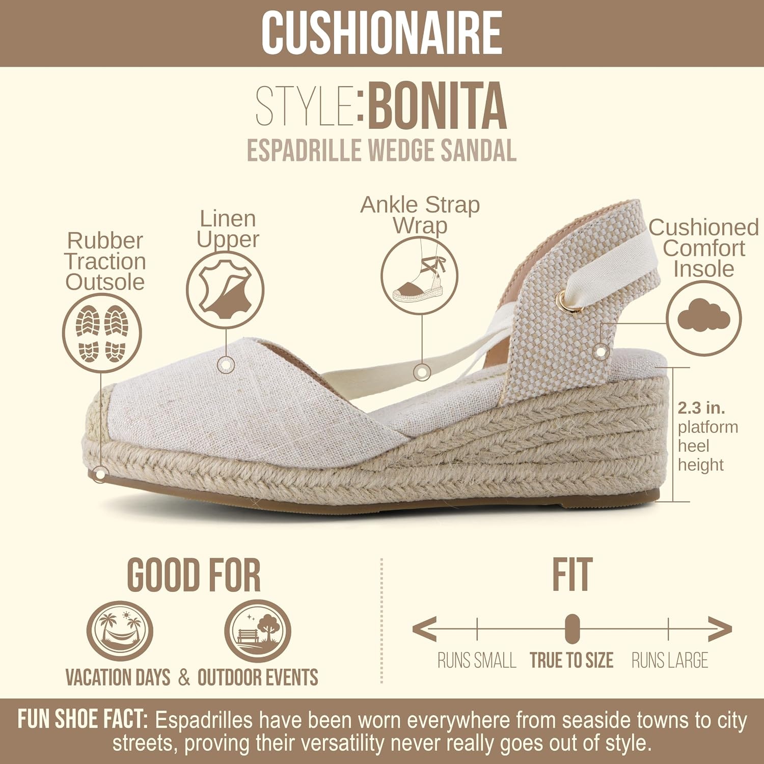 image:imageCUSHIONAIRE Bonita Platform Espadrille Wedge Sandals for Women Closed Toe Lace Up Ankle Wrap Dressy Everyday Womens HeelsBeige