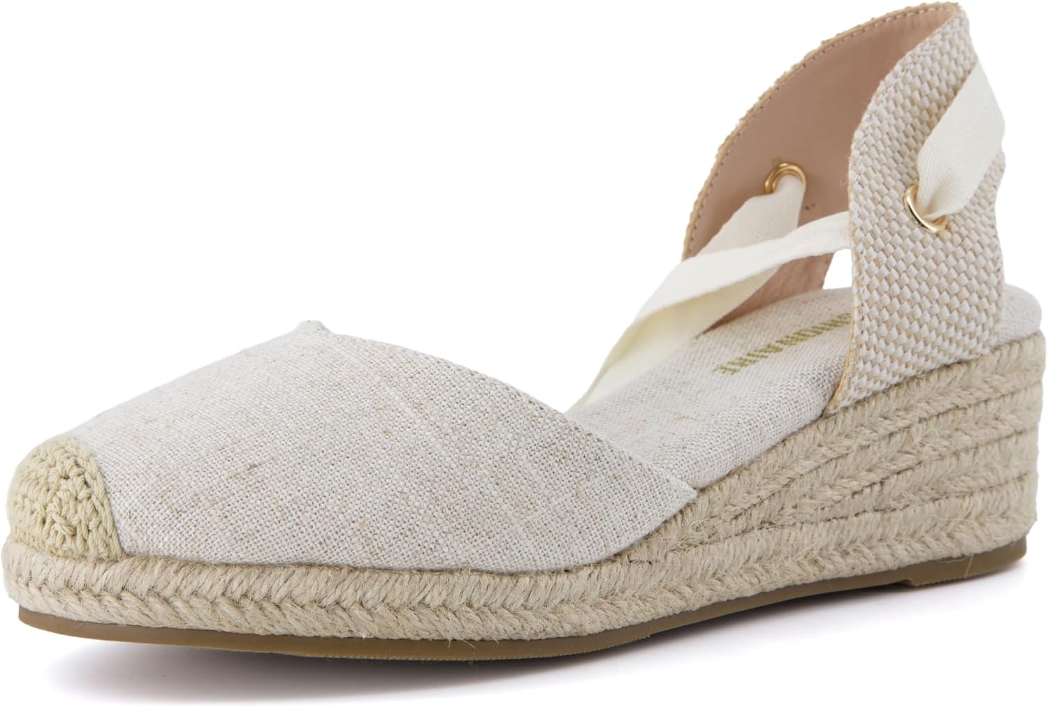 image:imageCUSHIONAIRE Bonita Platform Espadrille Wedge Sandals for Women Closed Toe Lace Up Ankle Wrap Dressy Everyday Womens HeelsBeige