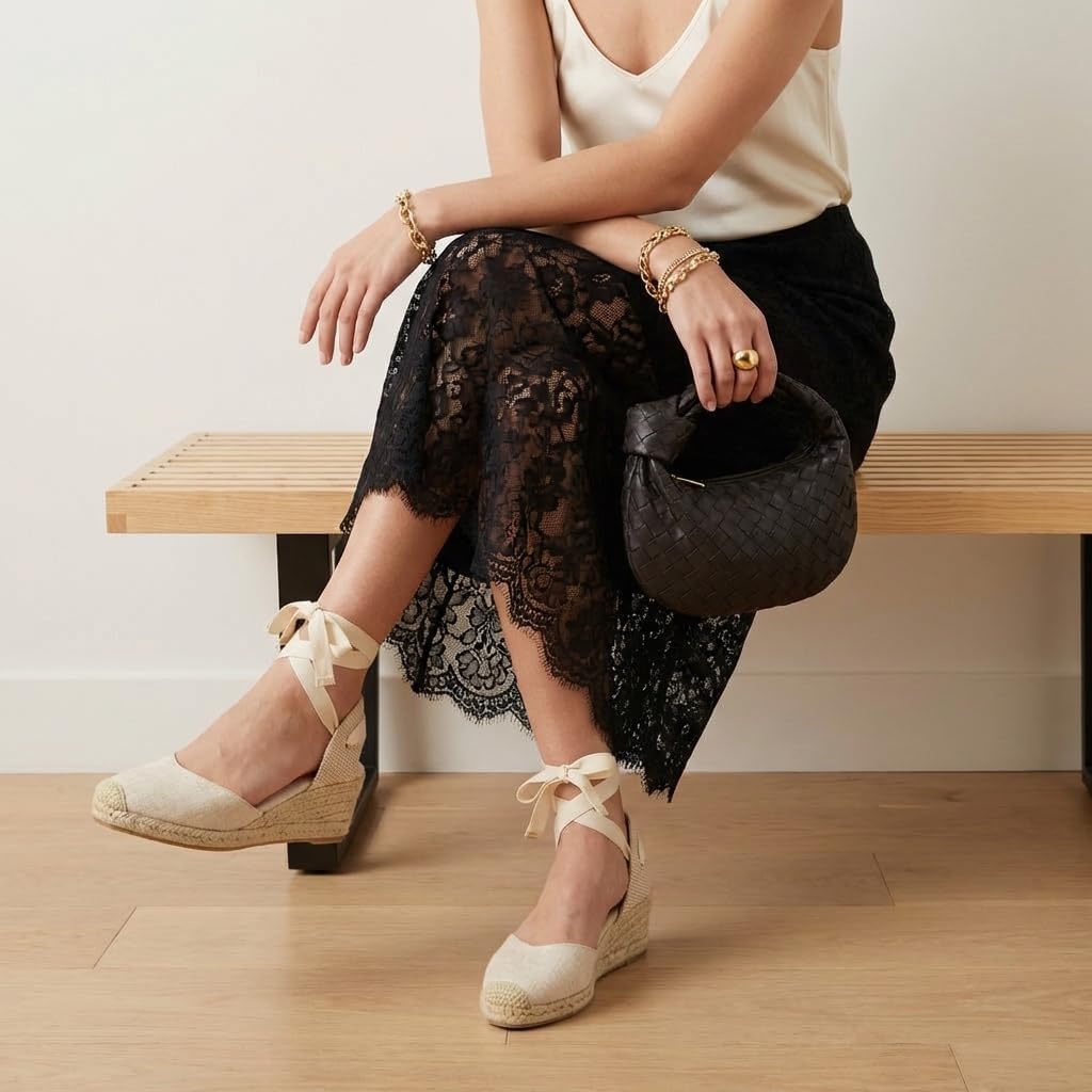image:imageCUSHIONAIRE Bonita Platform Espadrille Wedge Sandals for Women Closed Toe Lace Up Ankle Wrap Dressy Everyday Womens HeelsBeige