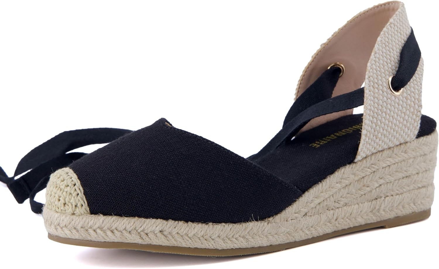 image:imageCUSHIONAIRE Bonita Platform Espadrille Wedge Sandals for Women Closed Toe Lace Up Ankle Wrap Dressy Everyday Womens HeelsBlack
