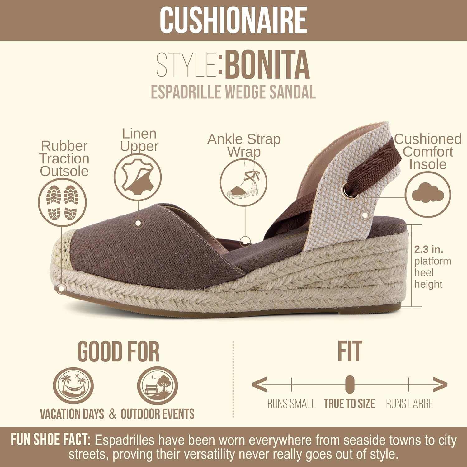 image:imageCUSHIONAIRE Bonita Platform Espadrille Wedge Sandals for Women Closed Toe Lace Up Ankle Wrap Dressy Everyday Womens HeelsChocolate