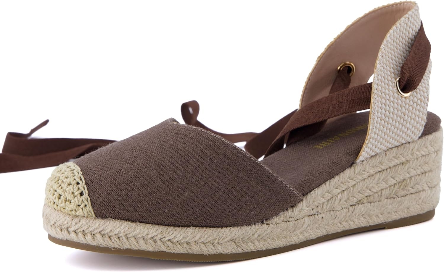 image:imageCUSHIONAIRE Bonita Platform Espadrille Wedge Sandals for Women Closed Toe Lace Up Ankle Wrap Dressy Everyday Womens HeelsChocolate