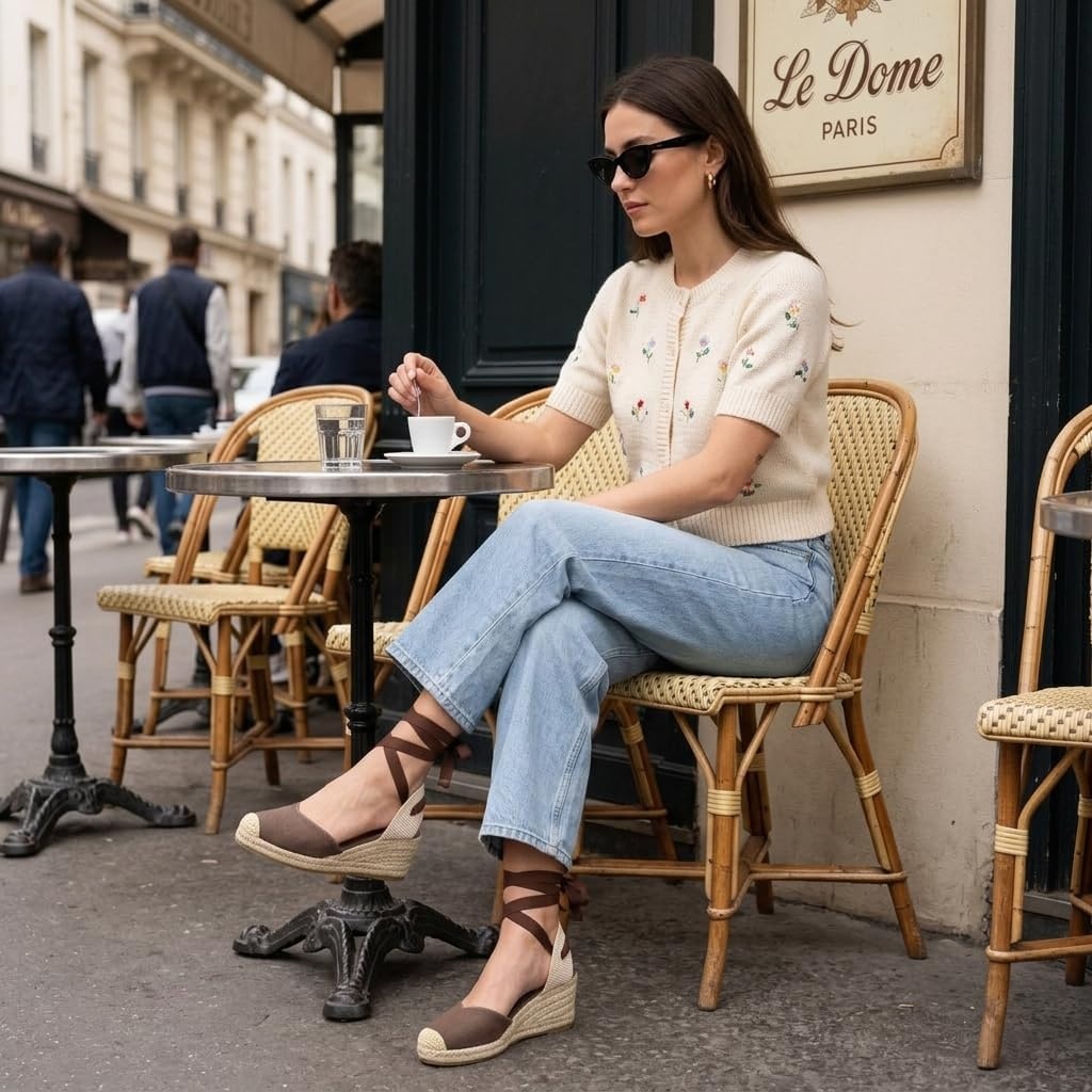 image:imageCUSHIONAIRE Bonita Platform Espadrille Wedge Sandals for Women Closed Toe Lace Up Ankle Wrap Dressy Everyday Womens HeelsChocolate