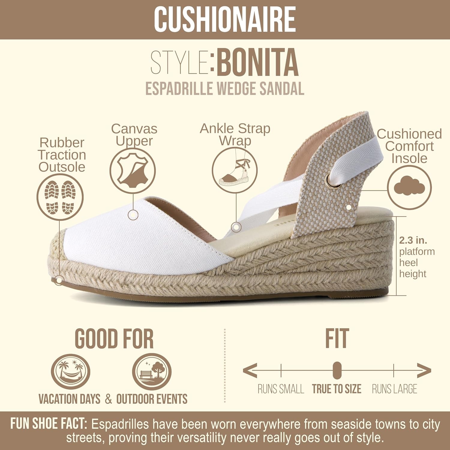image:imageCUSHIONAIRE Bonita Platform Espadrille Wedge Sandals for Women Closed Toe Lace Up Ankle Wrap Dressy Everyday Womens HeelsIvory